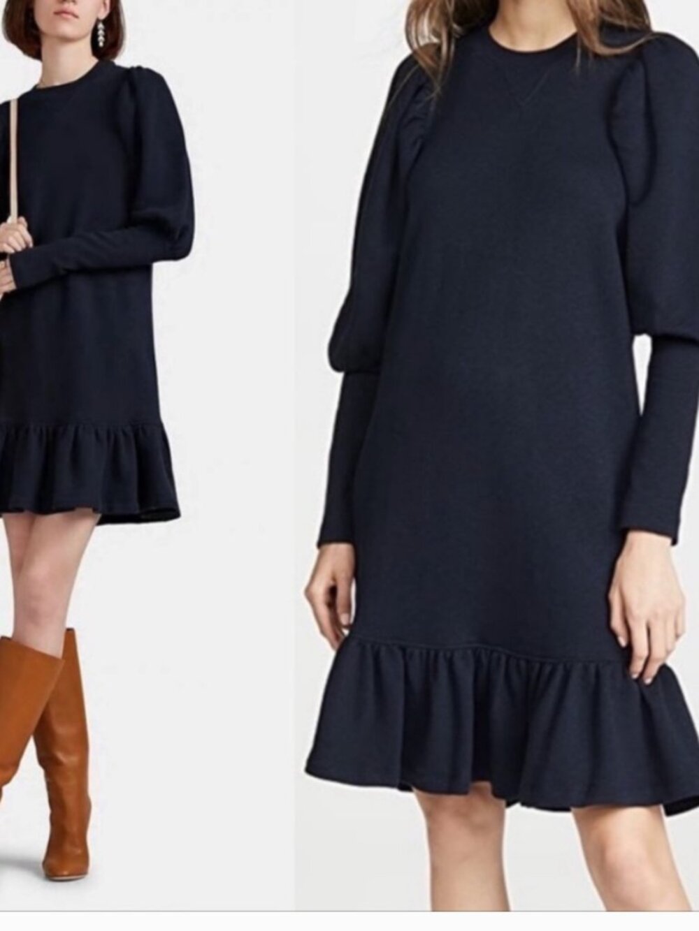 Ulla Johnson Talis Dress Long Black Long-Sleeve Puff Shoulder Ruffle-Hem Dress P